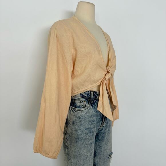 The Shore Brand Linen Tie Front Cropped Top Peach Parfait XL NWT - Picture 3 of 11